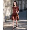 Demana Monet Rose Retro Tiered Lace Tie-Waist Midi Dress