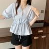 2026 Summer Plus Size Korean Style Drawstring Waist Slimming Short Sleeve Doll Top