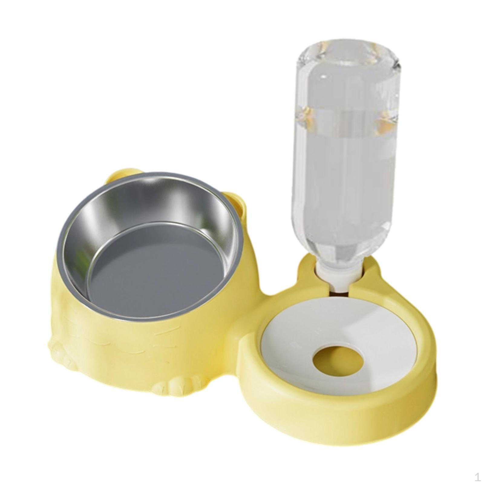 

15° Tilted 2 in 1 Raised Double Cat Bowls with Water Dispenser Pet Feeder Bowl for Kitten Rabbit жёлтый