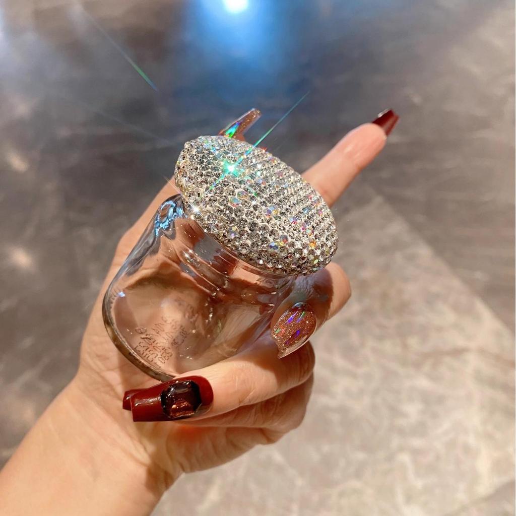 Diamond-Studded Gold Bean Storage Glass Bottle - Transparent, Mini, for Small Items, Sealed