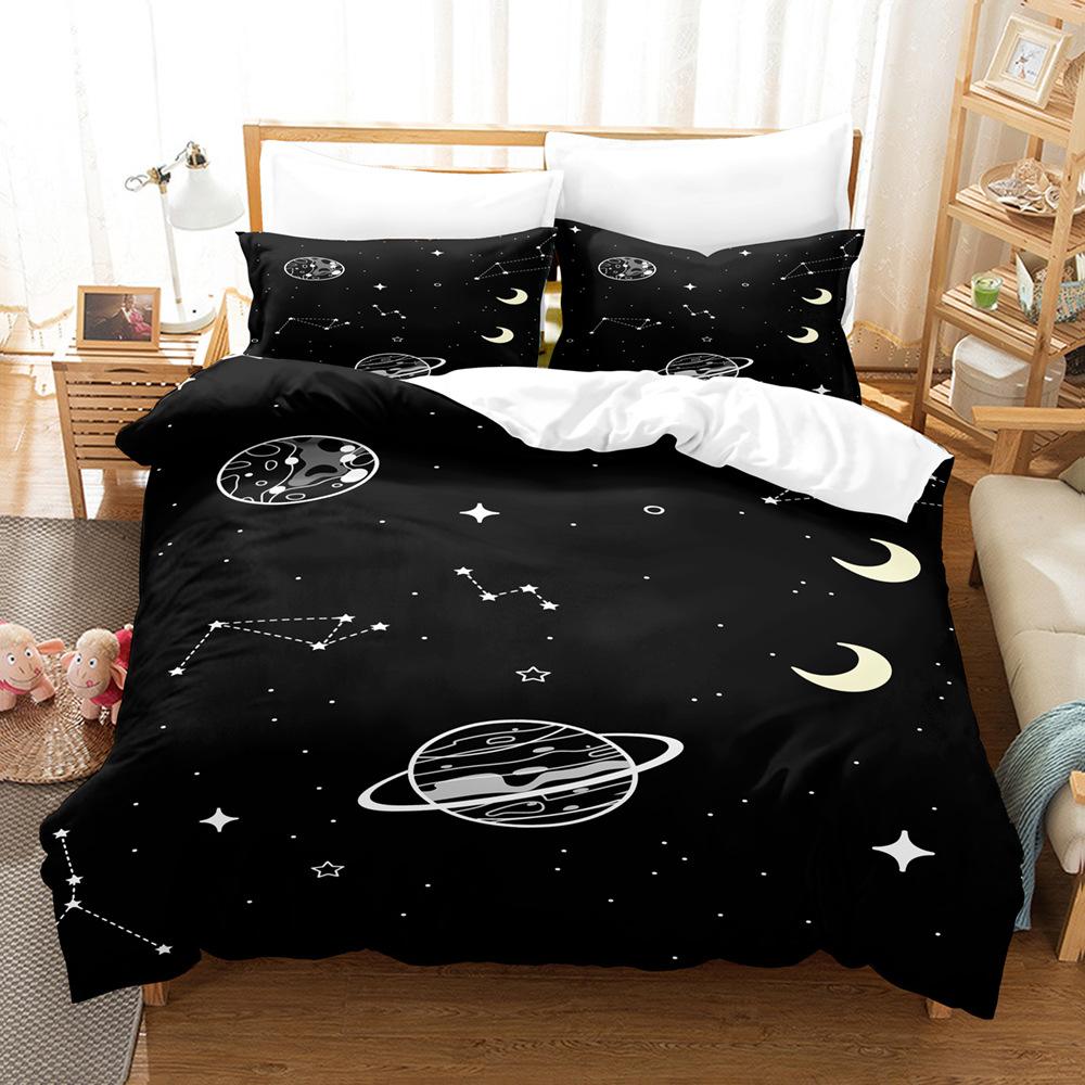 3D Digital Printing Bedding Four-Piece Set Three-Piece Set Planet Sheet Quilt Pillow