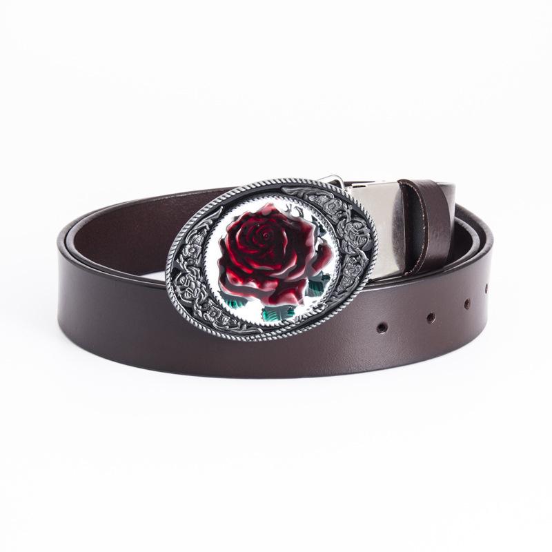 Rose-Shaped Waistband Leather Belt with Floral Pattern - Nightclub Single Loop Pants Accessory