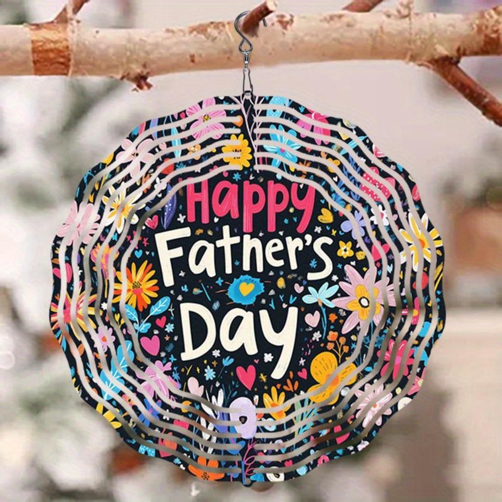 1 Stück Mandala Hänge-Windspiel mit "Happy Father's Day"-Design – Lebhaftes florales Muster, Metallkonstruktion