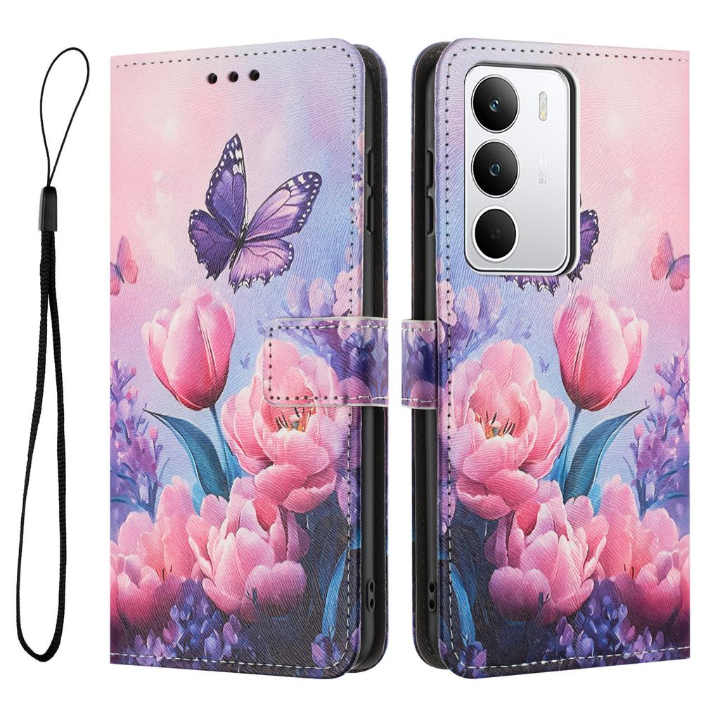 For Realme C71 4G Wallet Case Pattern Printing PU Leather Phone Cover with Lanyard