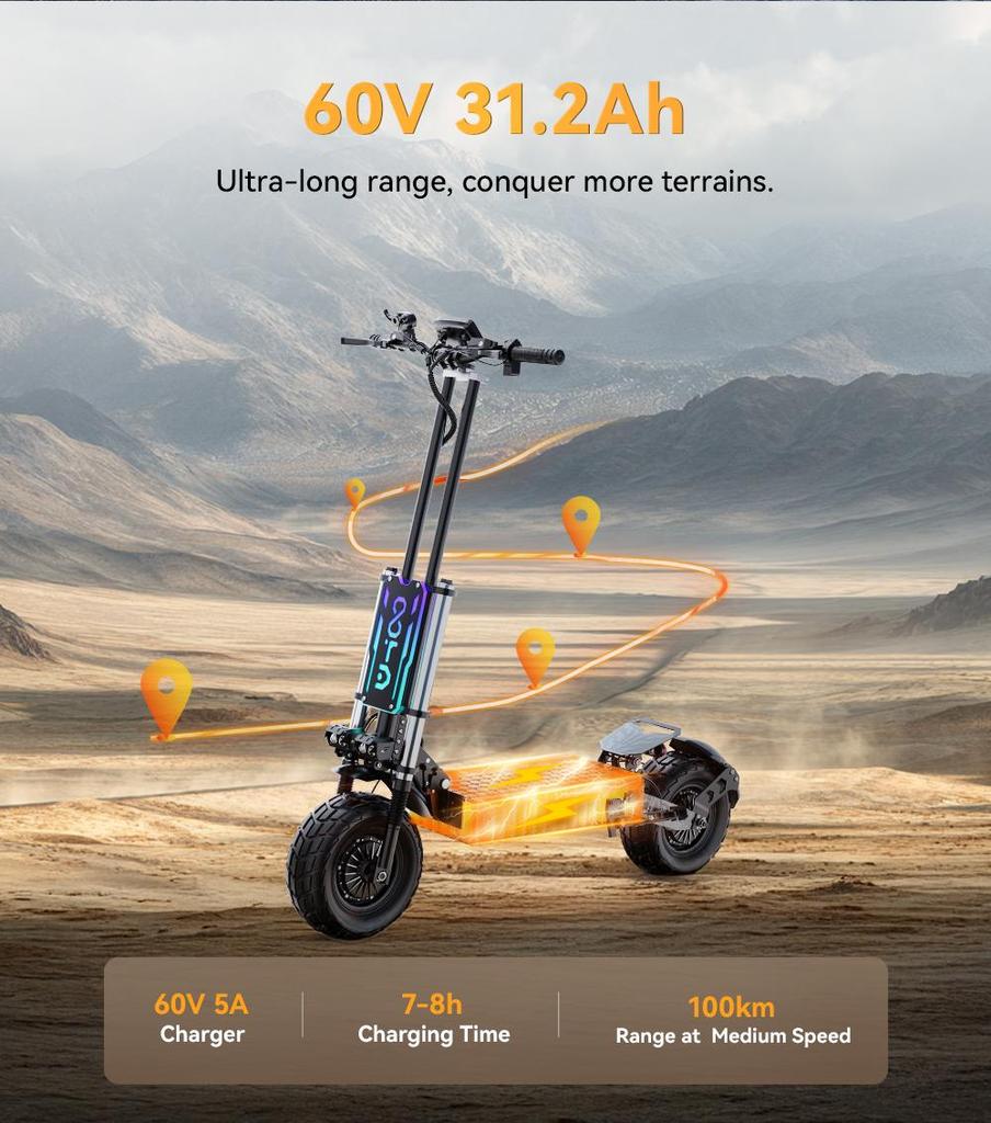 OOTD T90 4200W Off-road Scooter, 85 Km/h, 31.2 Ah Battery, 100 Km Range, Hydraulic Brakes, Suitable for Adults