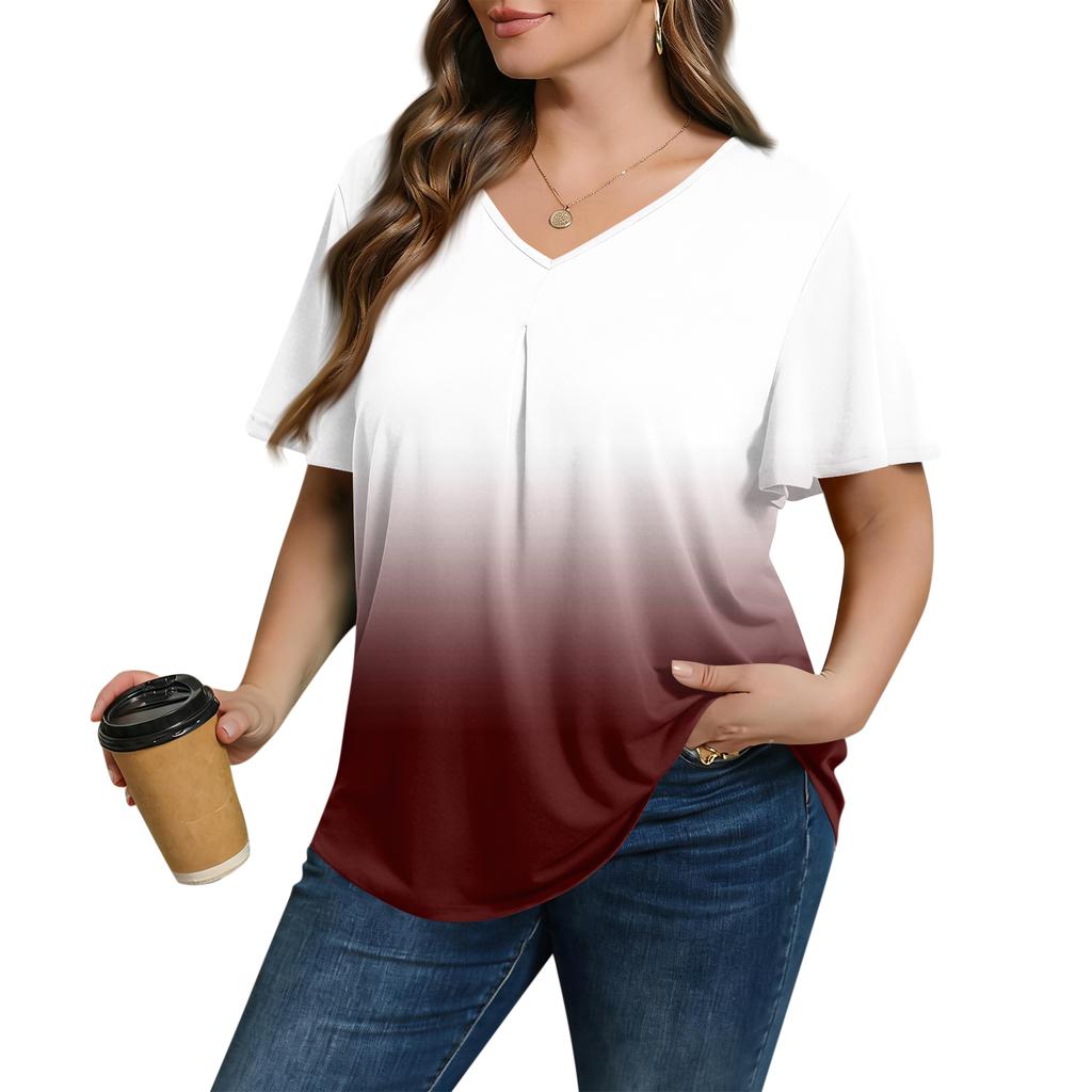 Damska Modna Codzienna Luźna Bluzka Plus Size z Krótkim Rękawem Elegancka z Dekoltem V Do Pracy