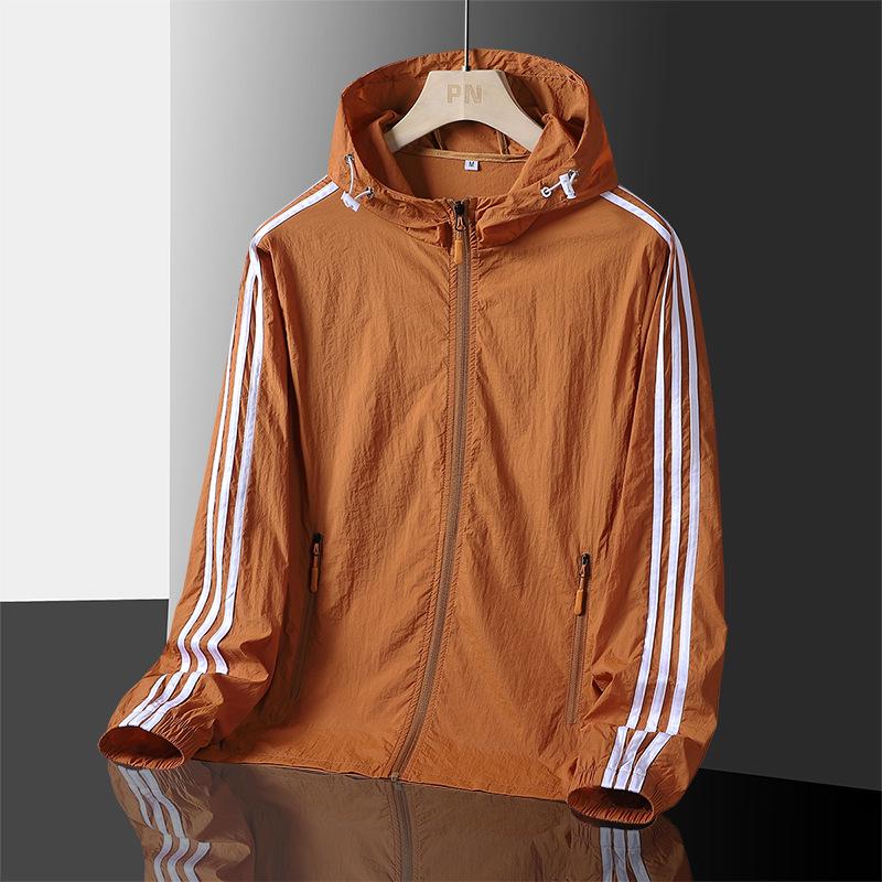 Three Stripes Men's Summer Sun Protection Hooded Jacket - Lightweight, Breathable, Ideal for Outdoor Sports & Fishing