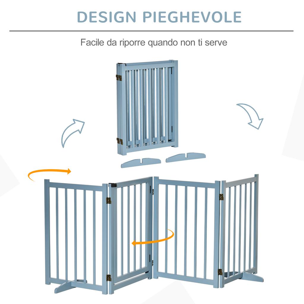 Pet Gate Wooden Foldable Dog Safety Barrier W/ 4 Panels for Small and Medium Dogs Blue
