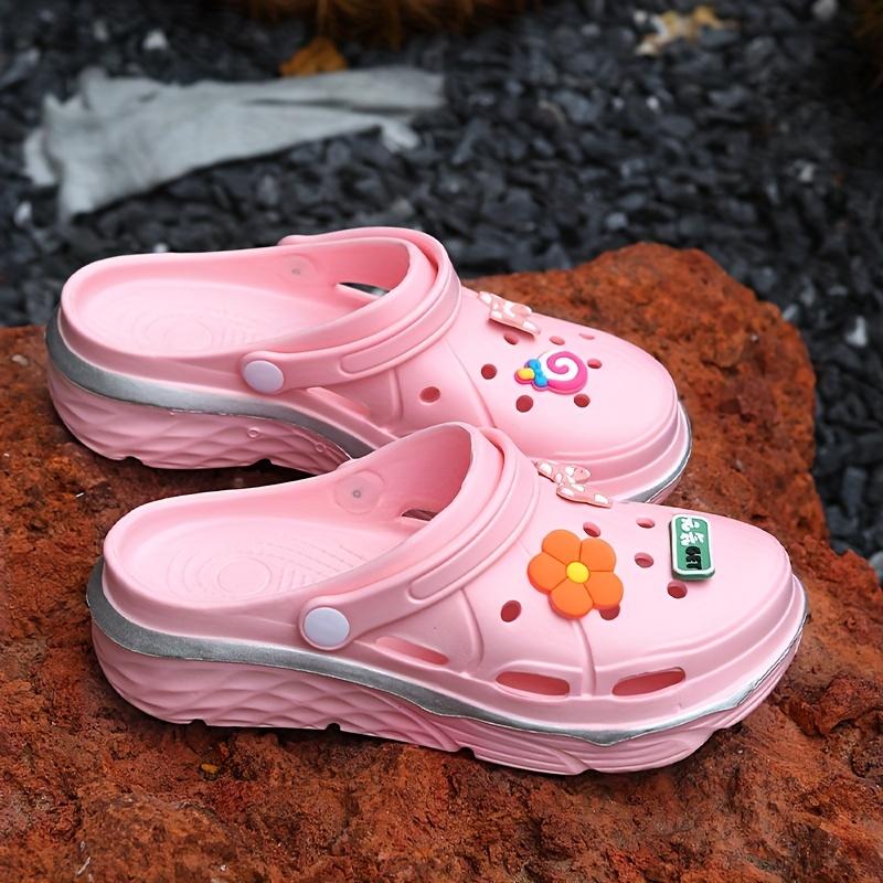 Women's Thick-Soled Height-Increasing Clogs with DIY Flower Bow Accessories, Non-Slip Wear-Resistant Lightweight Garden Shoes, Women Shoes
