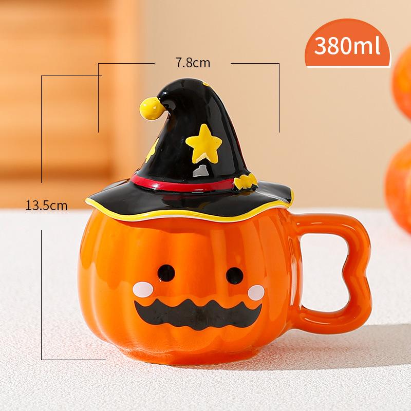 European Ceramic Pumpkin Funny Water Cup with Lid Creative Coffee Cup Home Breakfast Milk Mug Cartoon Ceramic Mug Halloween Gift