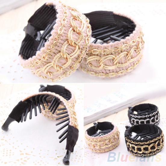 Women Girl Fashion Chain Fabrics Hair Clip Hair Barrette Ponytail Holder Buckle