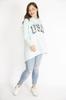 Women's Style Big Size Sweatshirt Baby Blue Plus Size Sequin Detailed Hooded Long Back Sweatshirt