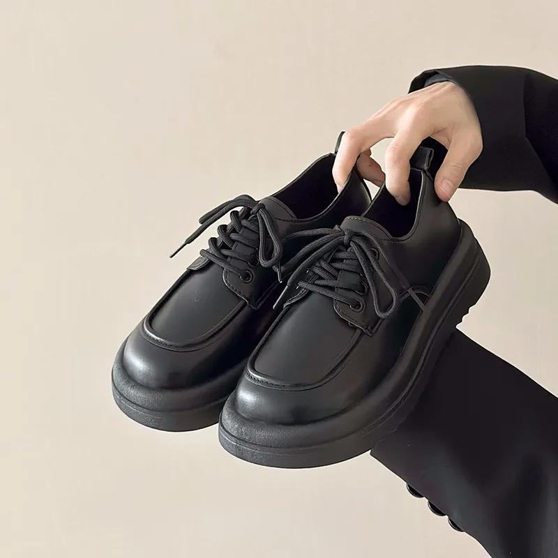 Female Shoes on Sale 2024 New Lace Up Women's Pumps Autumn Round Toe Solid Mary Jane Mid Heel Water Proof Dress Work Loafers