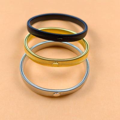 European & American Men's Metal Spring Bangle: Eco-Friendly, High-End Color Retention Elastic Bracelet Cuff.