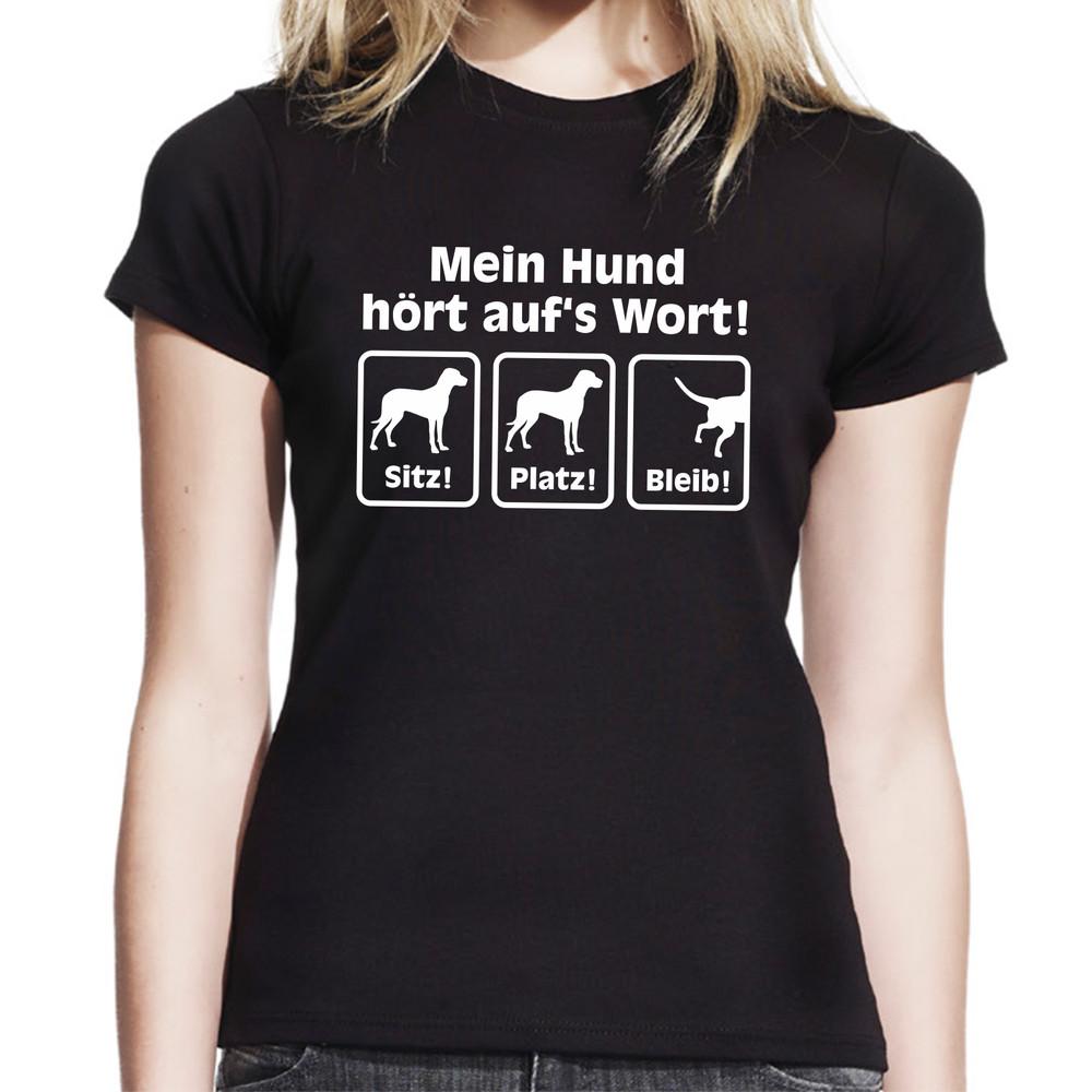 

My Dog Listens to the Word Sit Stay Comedy Fun Ladies Girlie T-Shirt XL