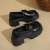Thick-soled Heightening Women's Spring New Black Small Leather Shoes, One-pedal Single Shoes Women