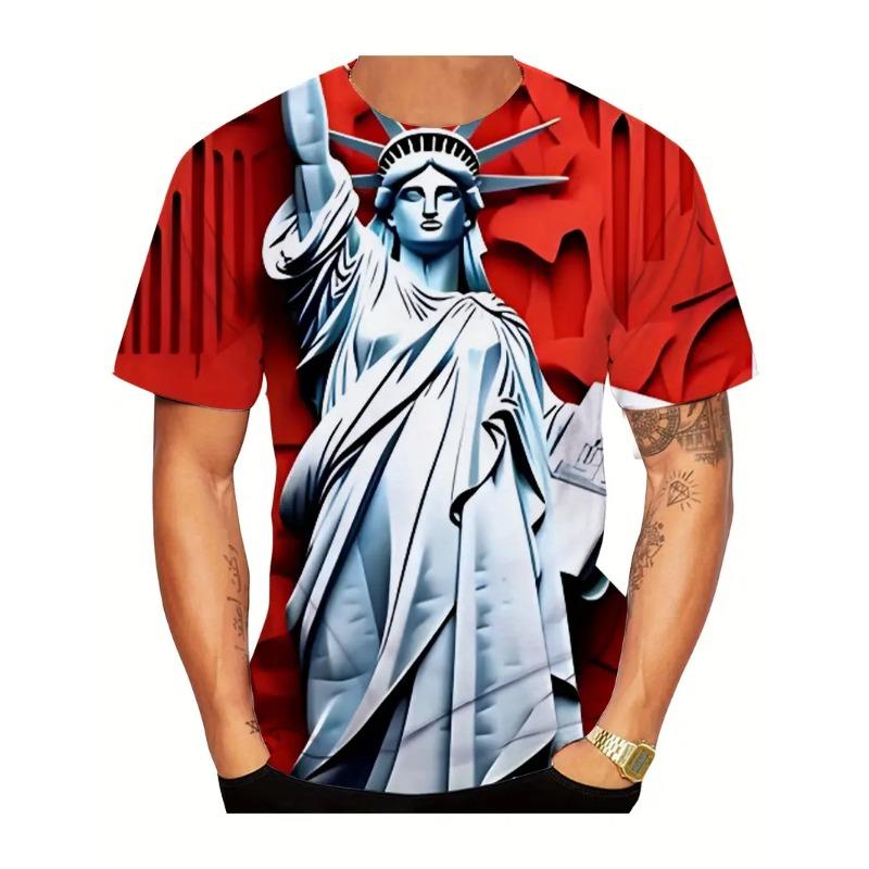 

Мужская футболка с 3D-принтом Статуи Свободы, повседневная, с коротким рукавом, круглым вырезом, из дышащей полиэстеровой ткани, летний стиль 6XL