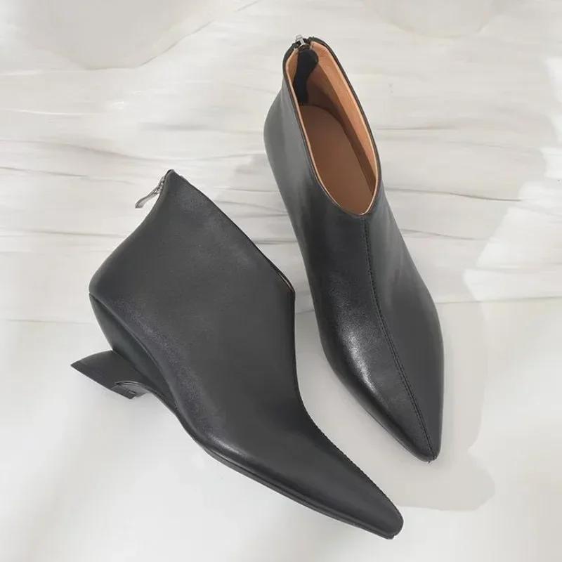 Stivaletti da Donna Autunnali Punta Appuntita Zip Tacco Basso Chunky Stivaletto Corto Moda Scarpe Casual Femminili Botas De Mujer