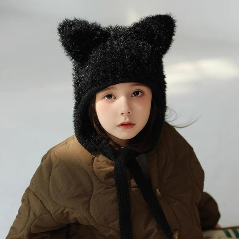New Winter Kids Knitted Hat for Girls Boys Cartoon Warm Cat Ears Children Beanie Cap Plush Warm Child Bonnet Hats Bonnets