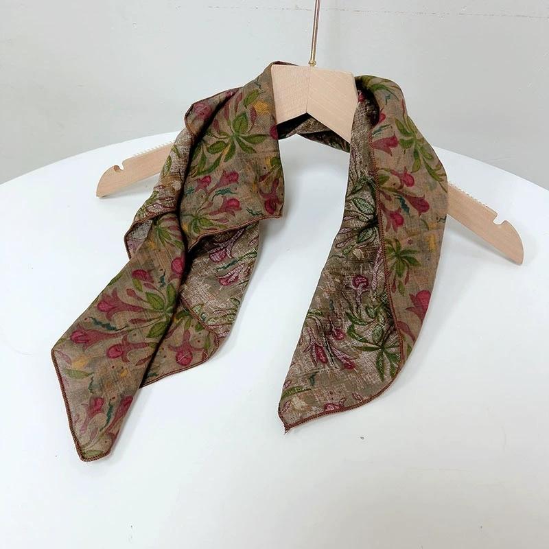 55x55cm Soft Retro Soft Cotton Square Scarf for Women Neckerchief Cotton Headscarf Floral Printed Scarf Hijabs