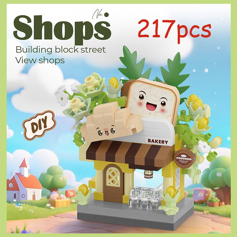 Mini Street View Kaffee Fotostudio Haustier Brot Dessert Blume Hamburger Kleine Läden Stadt Bausteine Für Kinder Spielzeug Geschenke