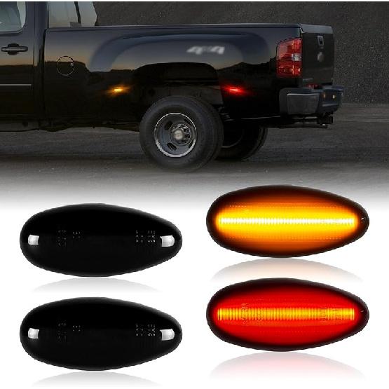 Gempro LED Dually Fender Side Marker Lights For 2015- Chevy Silverado GMC Sierra 2500 3500 Amber Red Dual Rear Wheel Bed Marker Lamps, Smoked Len