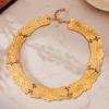 Vintage-Style Wide Textured Handmade Necklace: 18K Gold & Stainless Steel Women's Jewelry