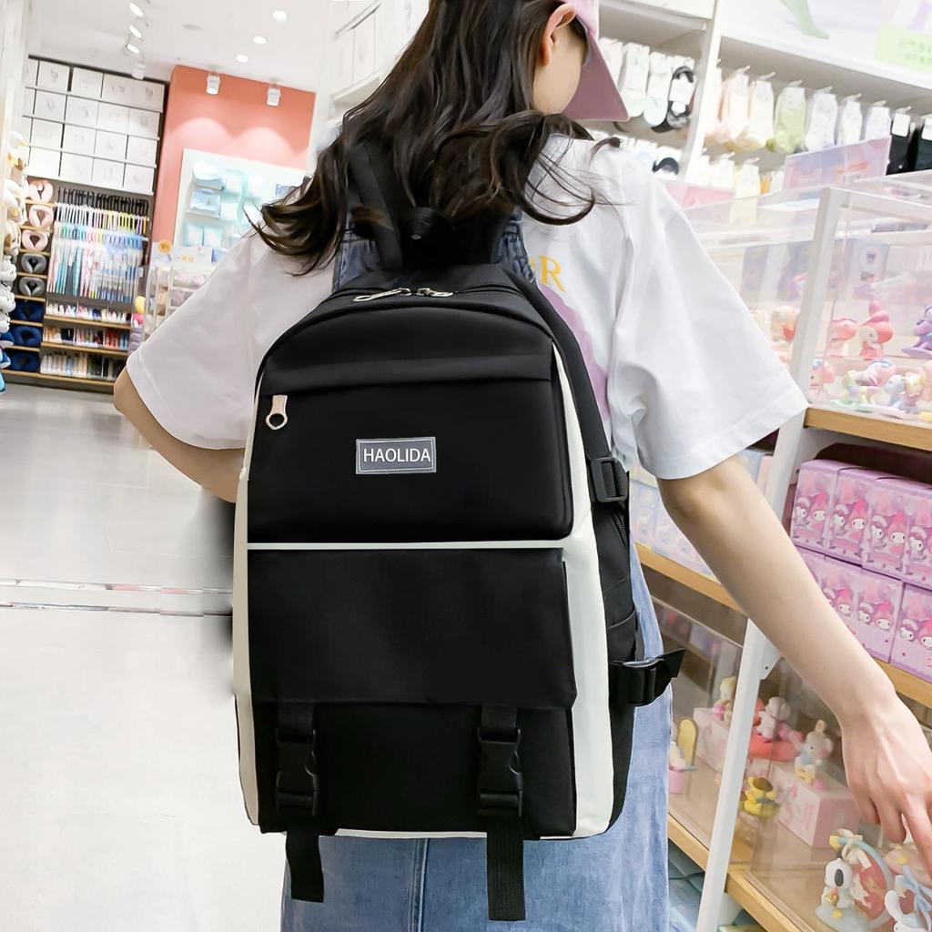 5 Pcs Sets Canvas Schoolbags Girls Women Backpackd Contrast Color Women Laptop Backpack Student Kids Rucksack Backpack