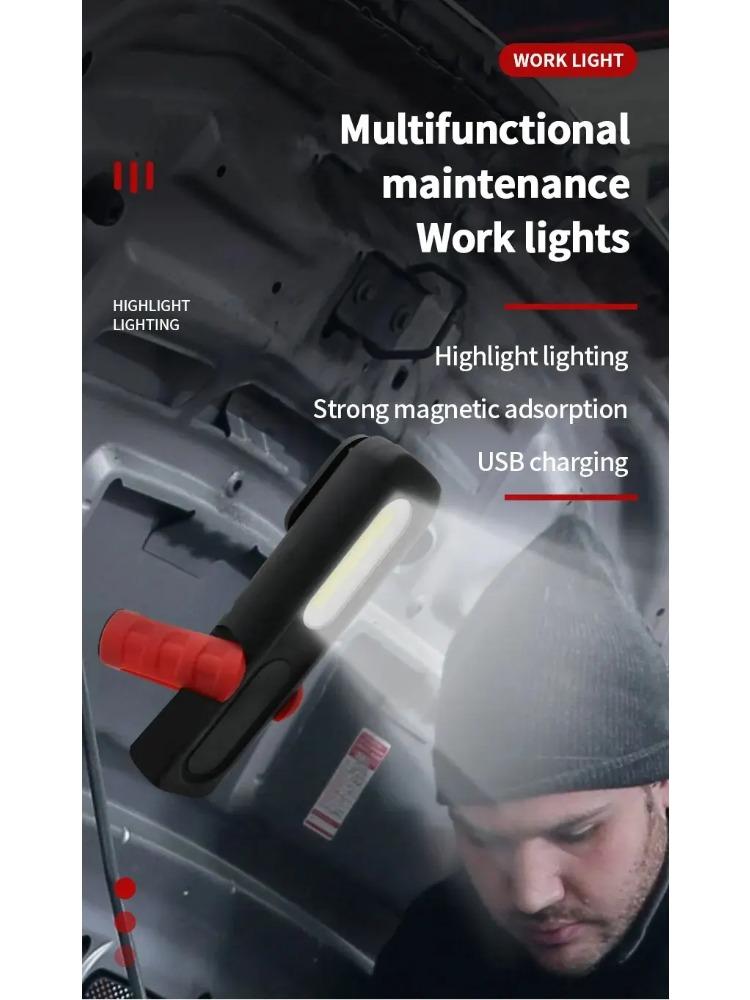 Portable USB Rechargeable Work Light Magnetic COB LED Flashlight Hanging Lamp with Built-in Battery Camping Torch