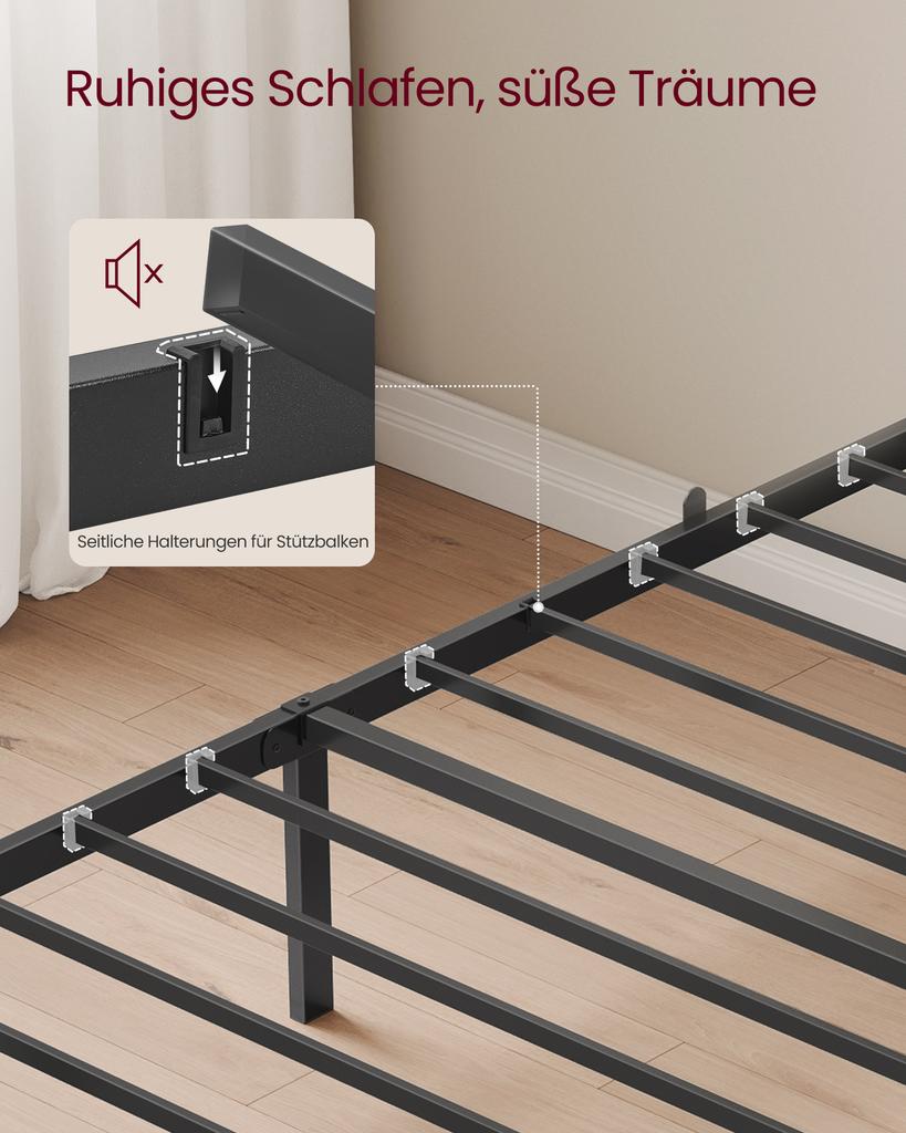 VASAGLE Single Bed Frame 90x200 Cm with Upholstered Headboard, Steel Bed Frame, Supports Up To 250 Kg, Easy Assembly, Dove Grey RMB972G01