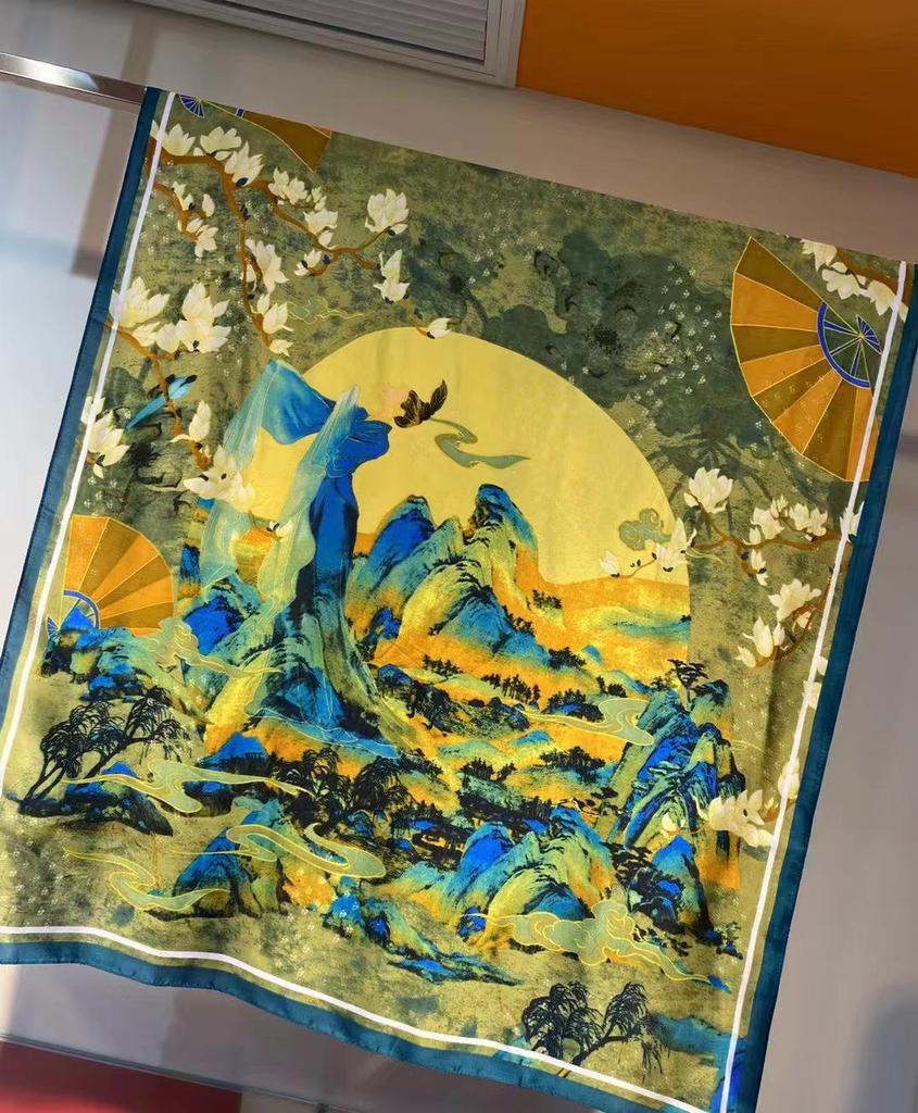 2023 Floral Ethnic Satin Silk Women’s Large Shawl & Scarf