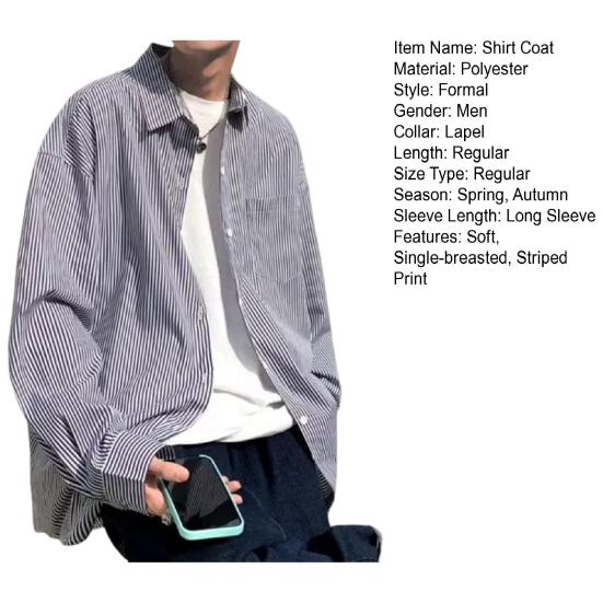 Klopa Nášivka s dlouhým rukávem Kapsa Jednořadá Pánská košile Podzimní Volný střih Pruhovaný potisk Košile Kabát
