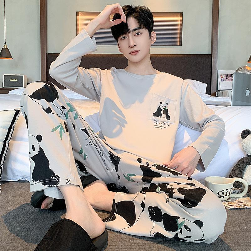 Striped Cotton Men's Long Pajamas Set Spring and Autumn Home Clothes Sleeping Top & Trouser Nightwear Young Boy Pyjamas Hombre