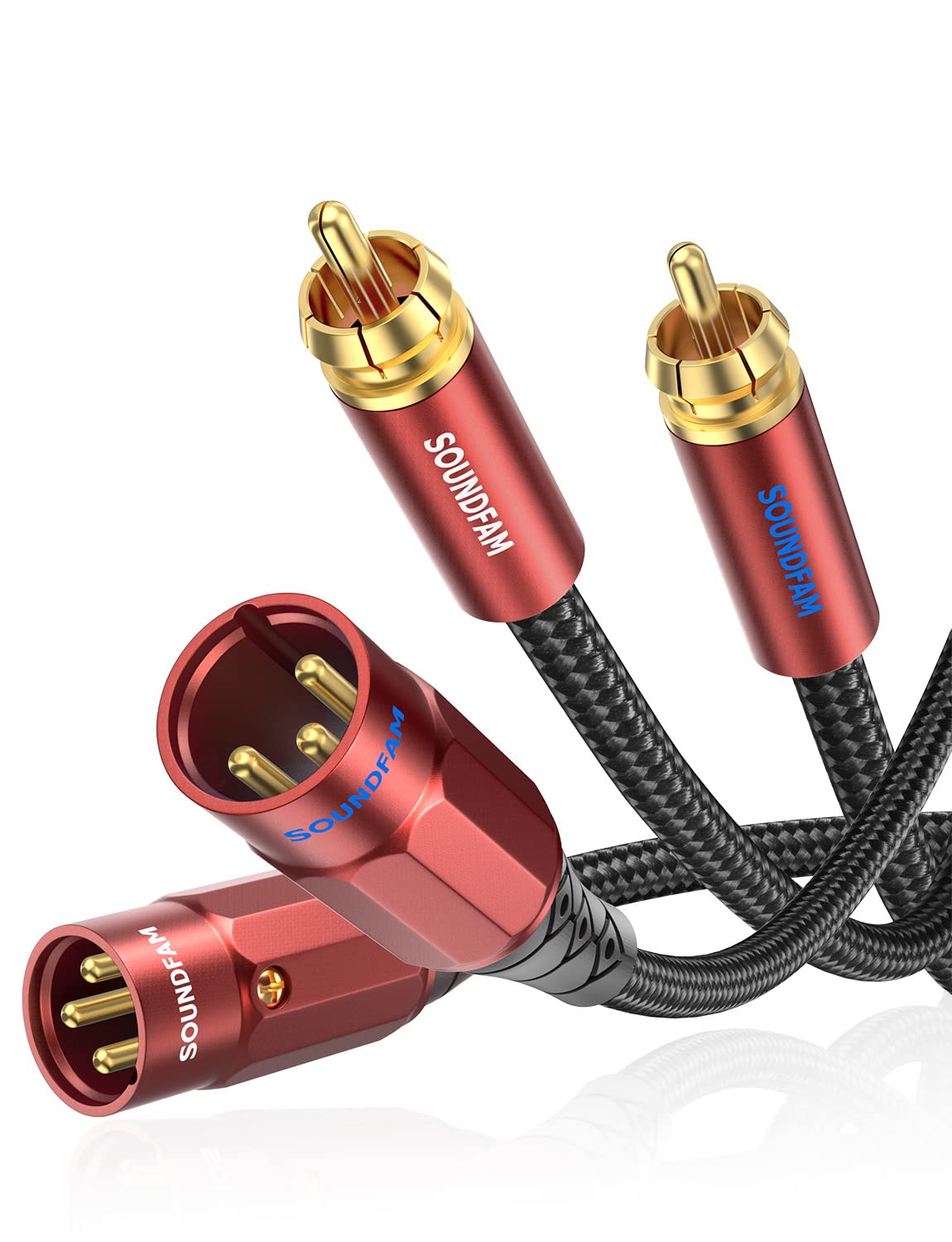 

SOUNDFAM RCA XLR Conversion Cable 2XLR 2RCA Conversion Cable Premium Unbalanced Microphone Cable Compatible with CD Wine Red 2M, (male) - (male)