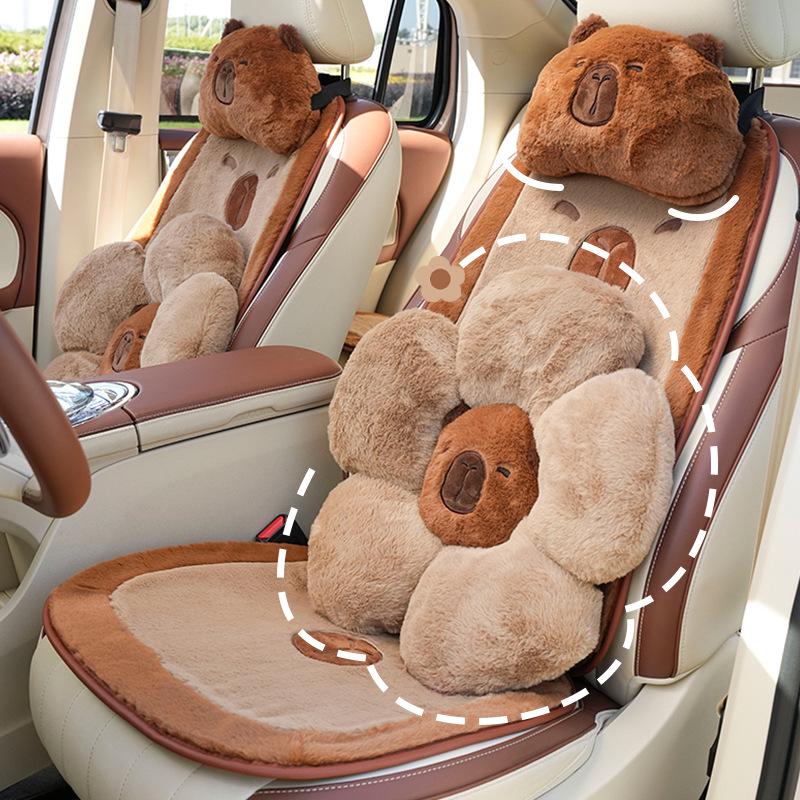 Cartoon Capybara Plüsch Autositzkissen - Weich, Bequem, Schmutzabweisend für Herbst & Winter