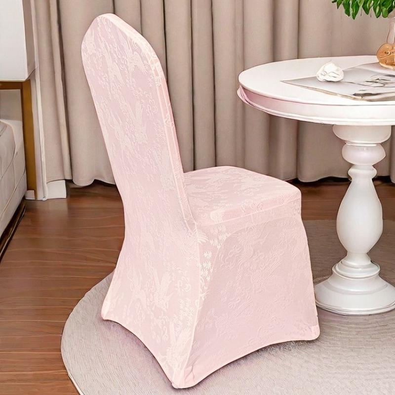Jacquard Chair Cover Pink Knitted Fabric Comfortable Breathable Durable Seat Cover Luxury Wedding Banquet Decorative Chair Cover