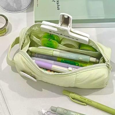 Simple Solid Color Pencil Case Soft Touch Handheld Stationery Pouch Large Capacity Pen Bag Gift