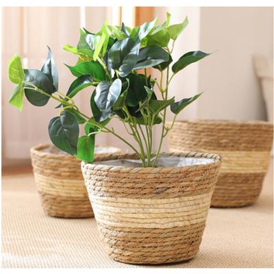 Nordic INS Straw Weaving Flower Plant Basket Grass Planter Indoor Outdoor Garden Pot Covert Container for Plantable Bonsai Decor