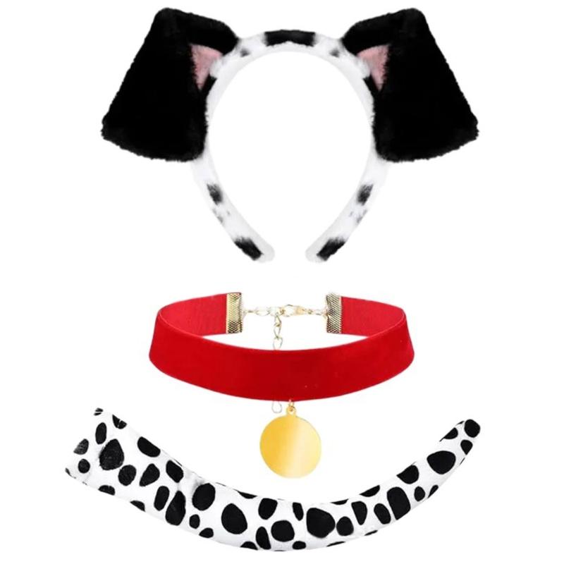 3 Stück Hundekostüm-Zubehör Halloween Hundekostüm beinhaltet Hundeohren Stirnband, Schwanz, Hundehalsband für Kind Erwachsener Cosplay