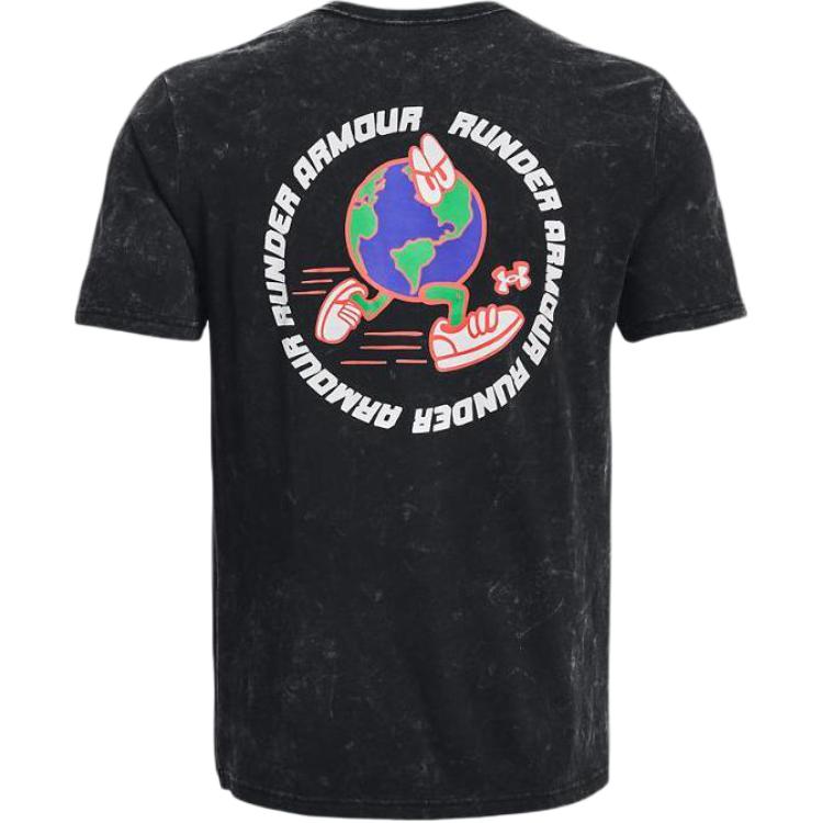 Under Armour Cartoon Letter Print Casual Crew Neck Short Sleeve T-Shirt Men Tops Black 1374009-001