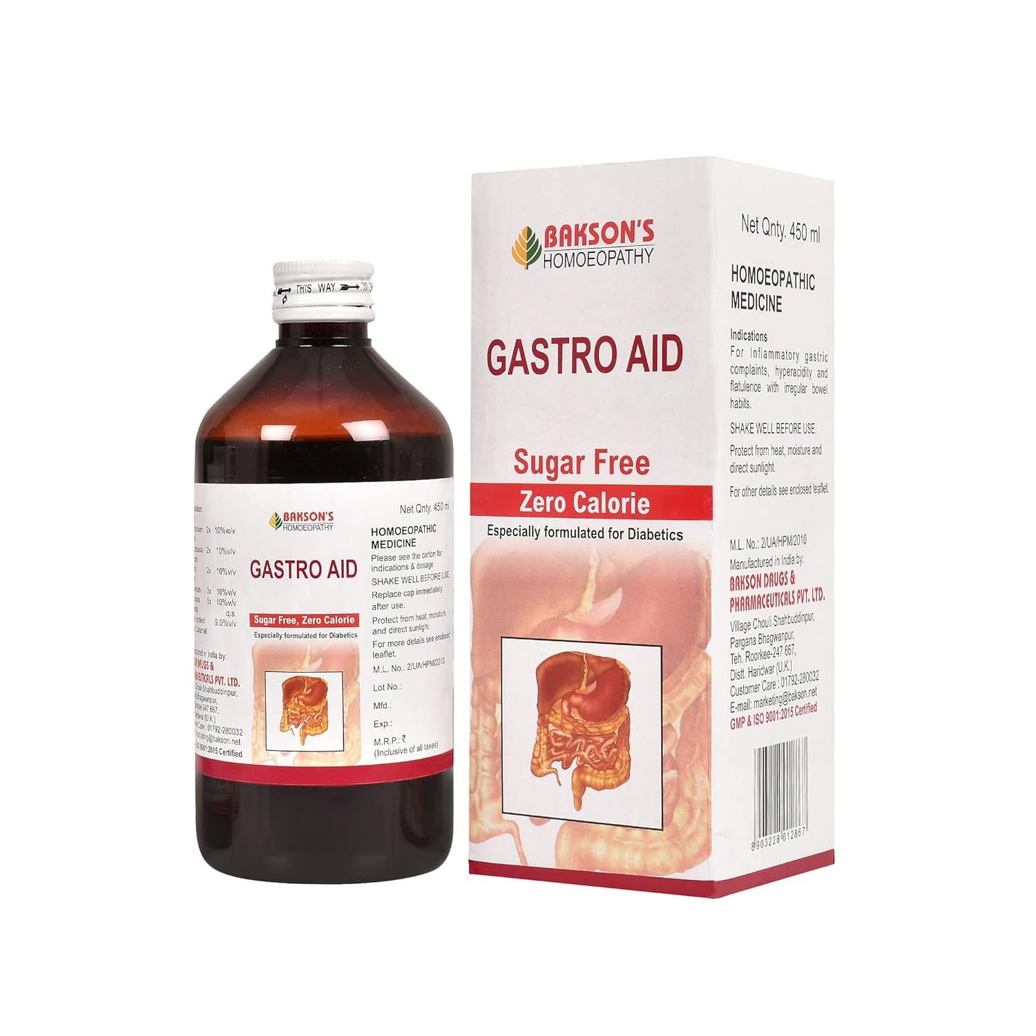 

Dr. Bakshi s BAKSON S Homoeopathy Gastro Aid Sugar Free Syrup 450ml for Digestive Health Support