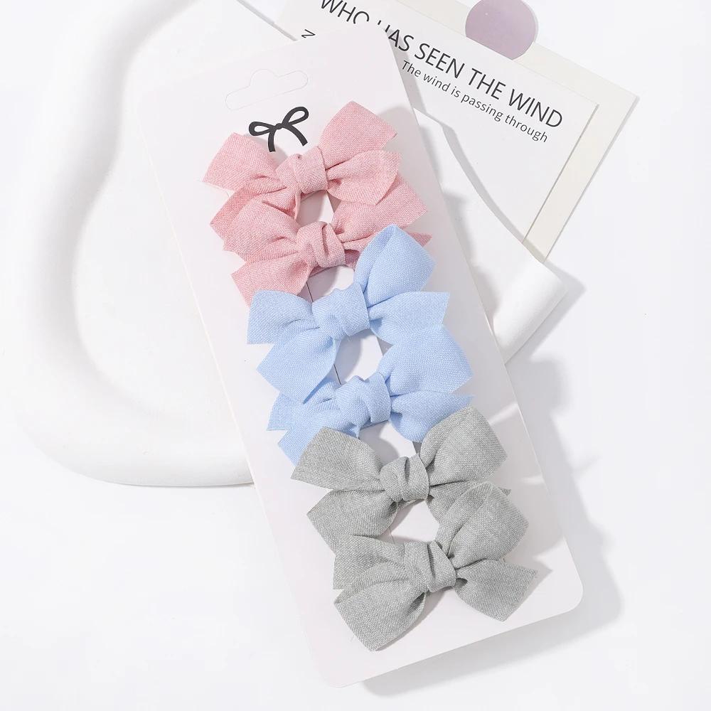 6pcs/set Mini Hair Bows Clip for Girl Fresh Solid Color Bowknot Hair Pins Sweet Child Boutique Handmade Hair Clips Accessories