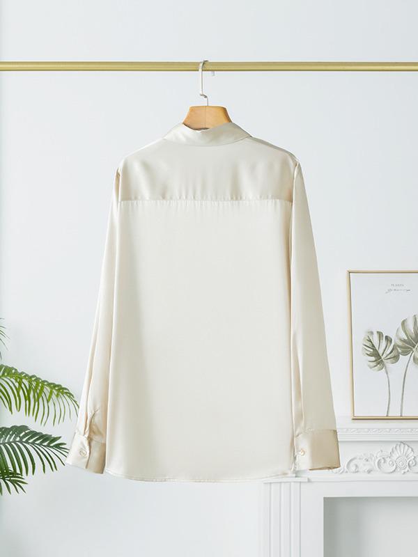 Women's Mulberry Silk White Satin Shirt - Long-Sleeved, Loose Fit, Elegant Commute Top