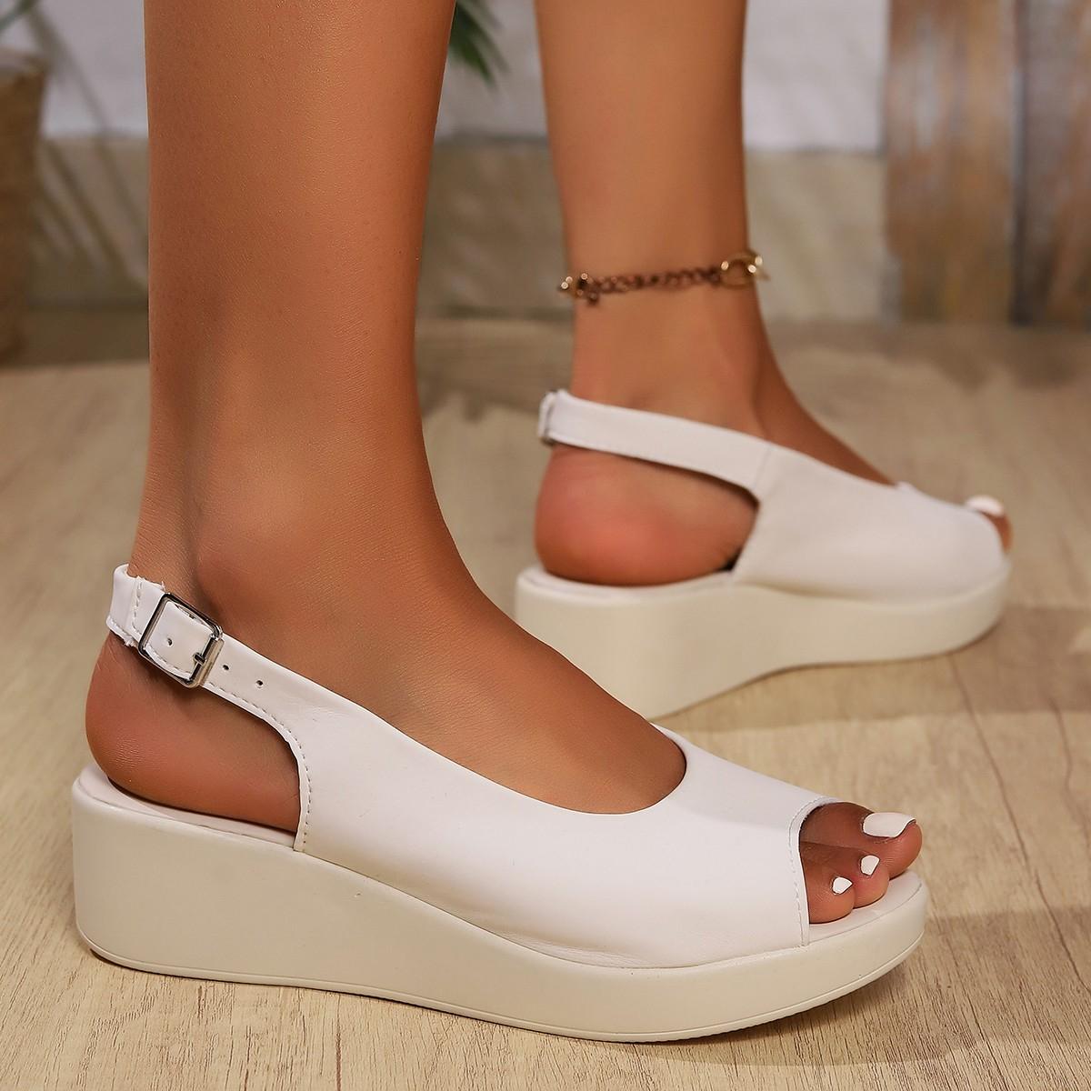 

Fashion Sandals for Women Summer 2025 Fashion PU Leather Platform Sandles Woman Light Buckle Strap Beach Sandalias Mujer 35 білий