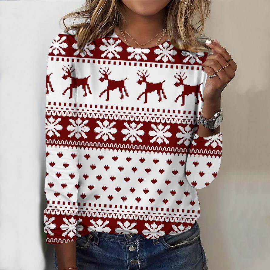 

Женский новый повседневный топ с круглым вырезом и длинным рукавом на осень-зиму 2025 года с 3D-рождественским узором. Идеальный подарок на Хэллоуин и Рождество. 8XL красный