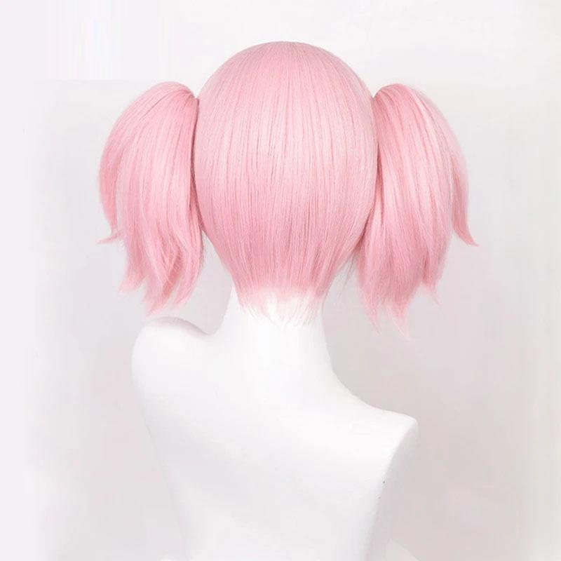 Perucă Kaname Madoka Puella Magi Madoka Magica, perucă de cosplay, 30 cm, păr roz cu codițe duble, rezistentă la căldură, peruci + capac pentru perucă