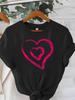 Pink Heart Print Graphic Tee Breathable  Harajuku Short Sleeve Casual Women's Tshirt Clothing Street Tops Tees Aesthetic Clothes