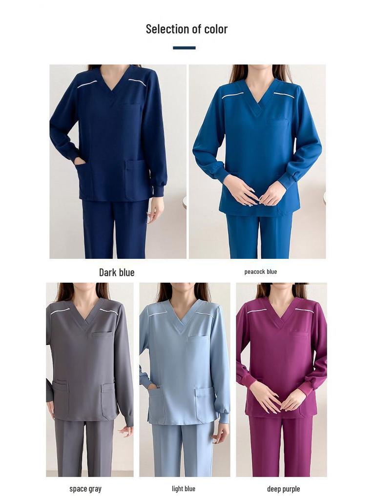 Fleece-Lined Stretch Scrub Suit: Long Sleeve, Quick-Drying for Men & Women, Ideal for Medical Staff In Autumn/Winter.