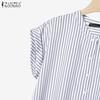 ZANZEA Women Casual Round Neck Summer Short Sleeve Stripe Blouse