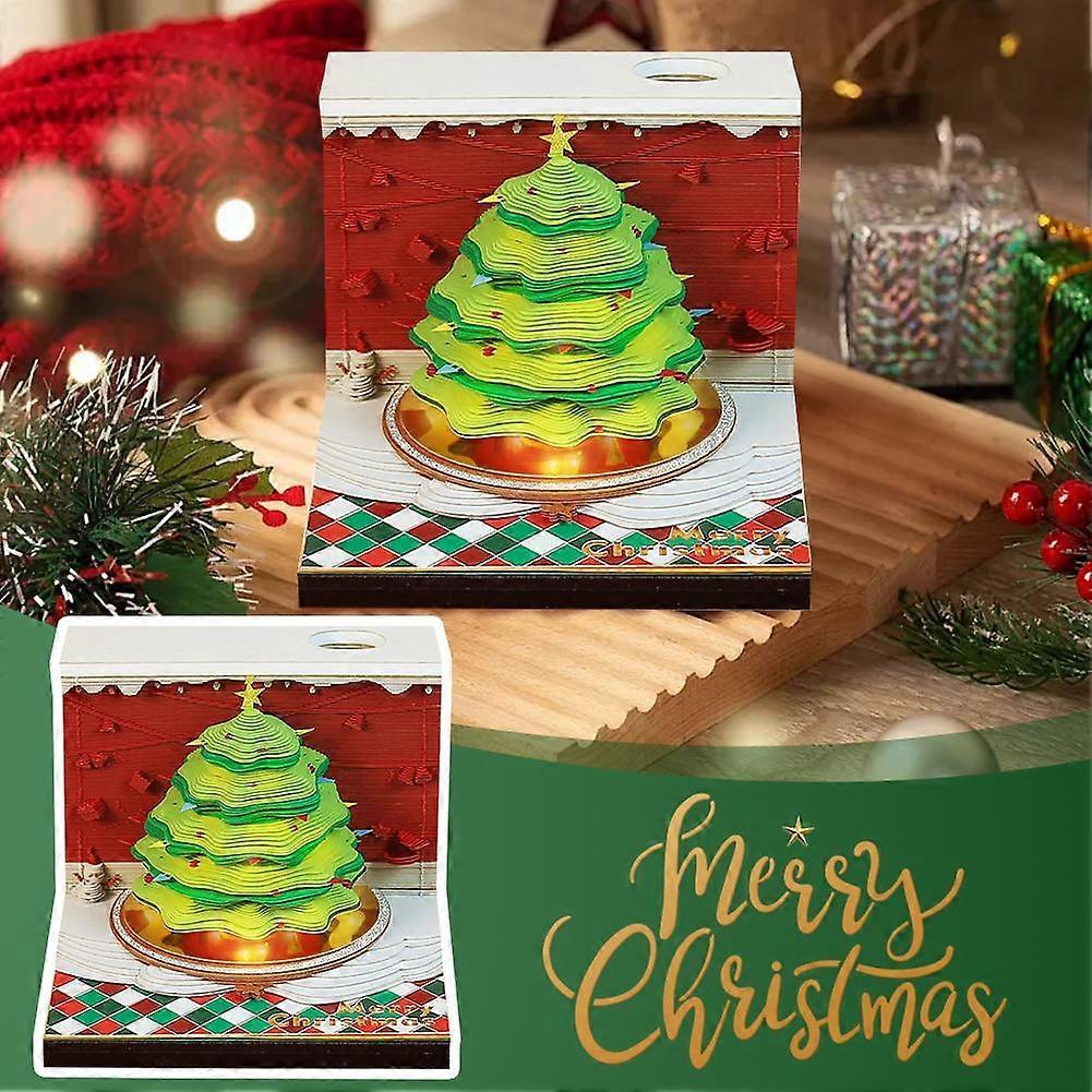 Festival Tree 3D Three-dimensional Note Book Paper Carving with Lights